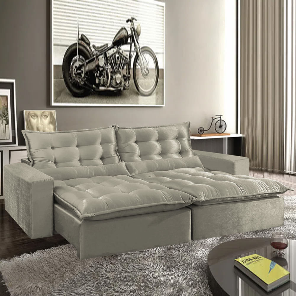 Sofá São Paulo Retrátil e Reclinável Cinza Claro Luxo 210cm catalogo da Sono show