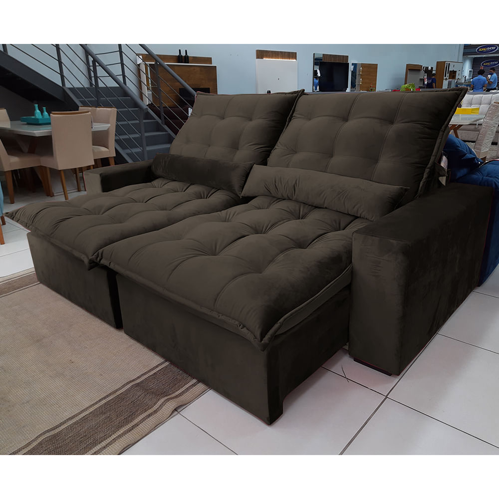 Sofá São Paulo Retrátil e Reclinável Marrom Luxo 210cm catalogo da Sono show