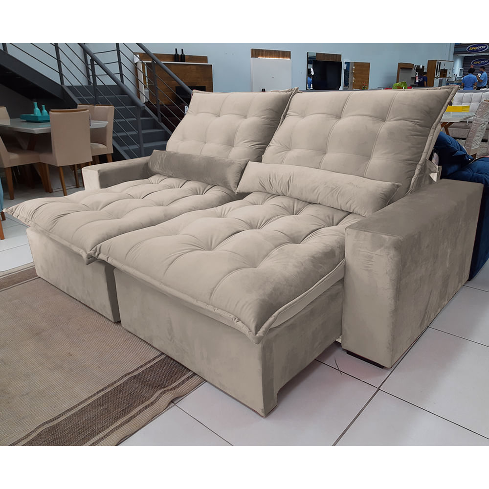 Sofá São Paulo Retrátil e Reclinável Cinza Claro Luxo 250cm sonoshowmoveis
