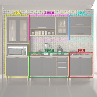 Cozinha Londres Completa - 6 peças - Carvalho com Branco