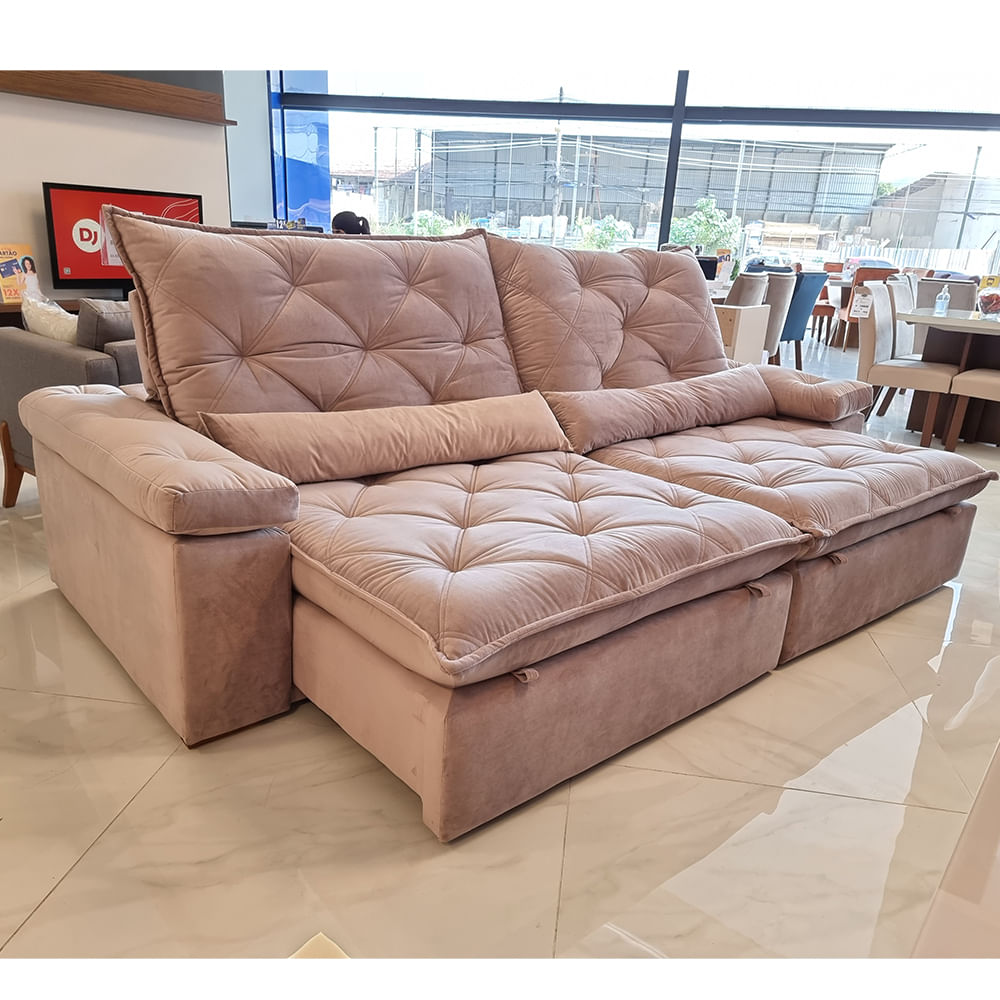 Sofá Hamburgo com Molas Ensacadas Retrátil e Reclinável Rosê